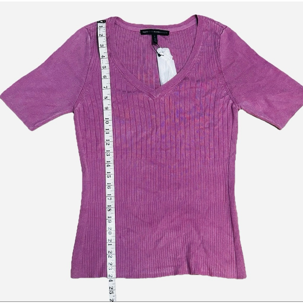 Women's White House Black Market Ribbed V-Neck Top Pink L - Picture 2 of 6
